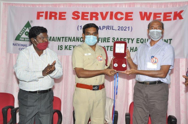 Unveiling of fire safety awareness propaganda material by Chief guest & GM.