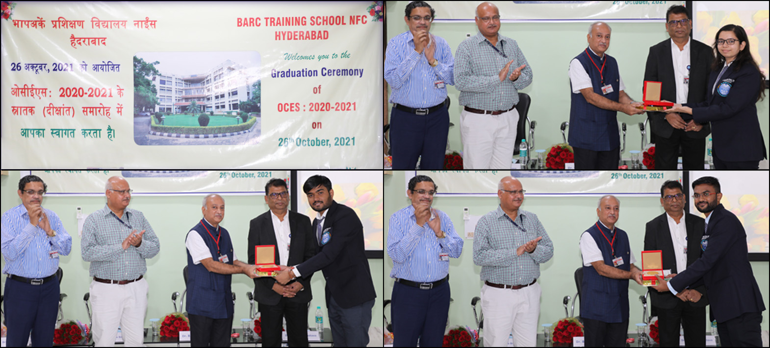 Dr. Homi Bhabha Award Winners. Kum Shruti Jain, Chemical Engg, Sri Shashank Pathak, Mechanical Engg, Sri Aniruddha Subhash Tondare, QA.