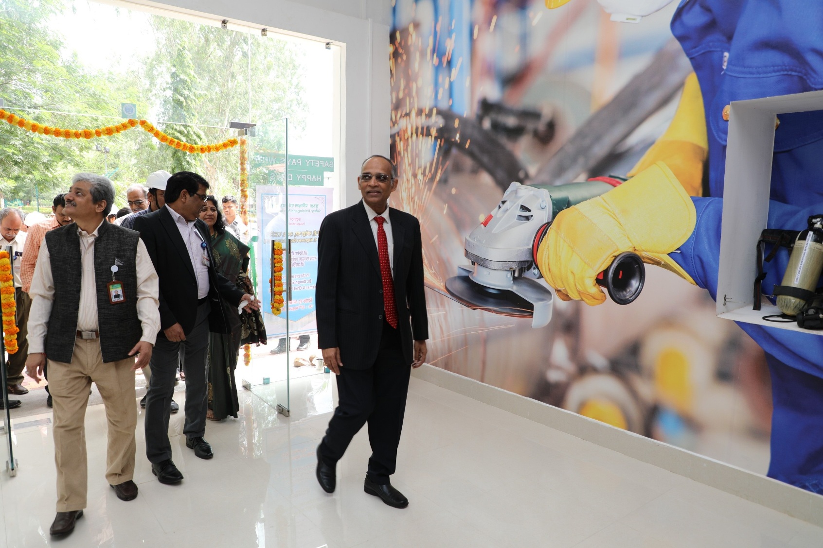 Dignitaries visiting the safety exhibition hall.