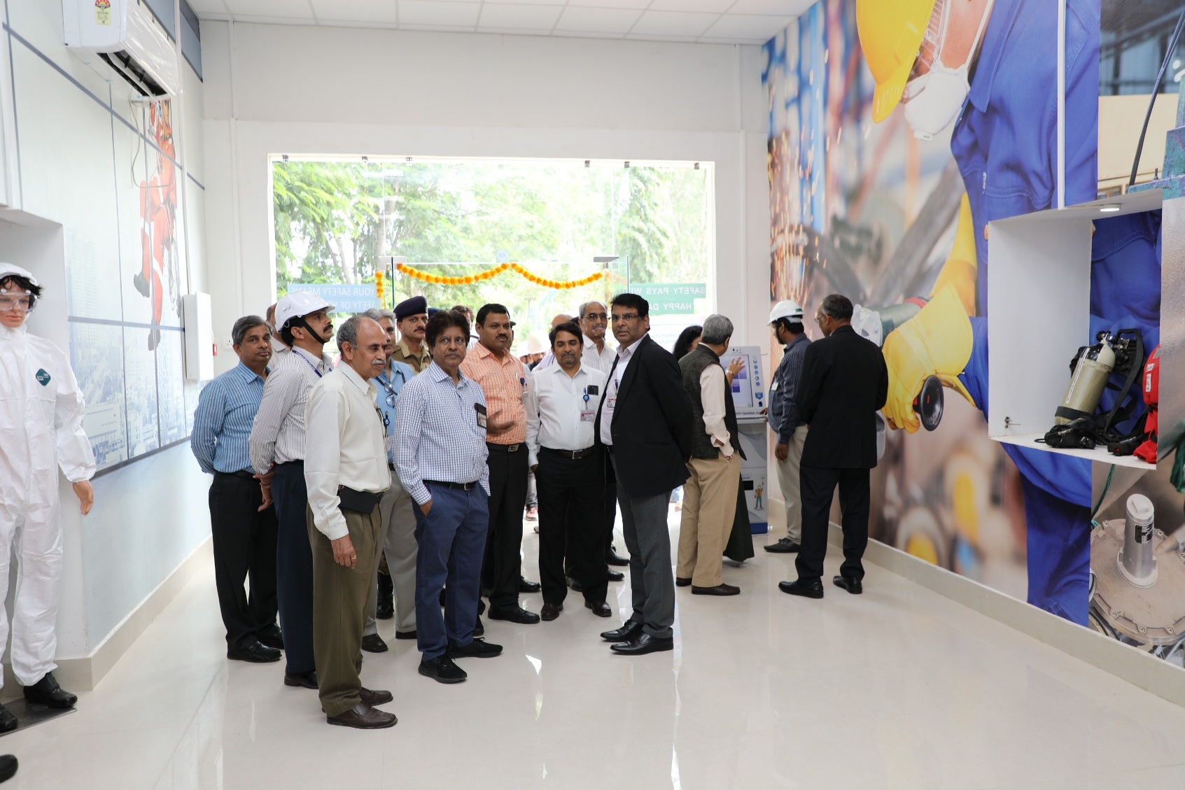 Dignitaries visiting the safety exhibition hall.
