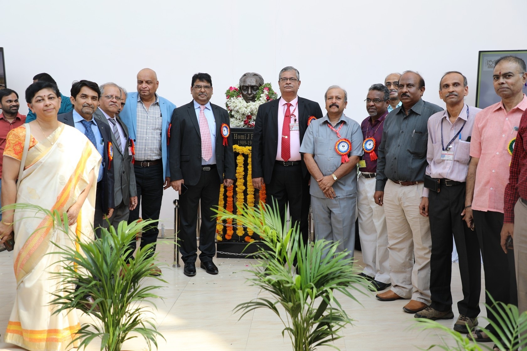 Garlanding the bust of Dr. Homi J. Bhabha