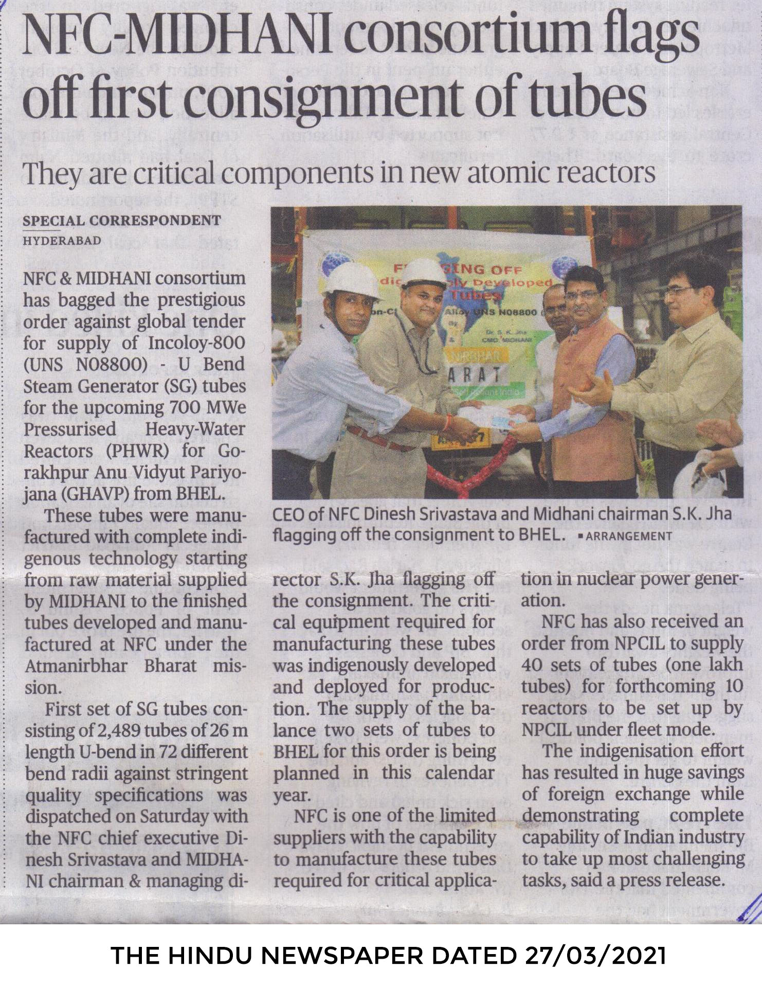 The Hindu Newspaper dated 27/03/2021.