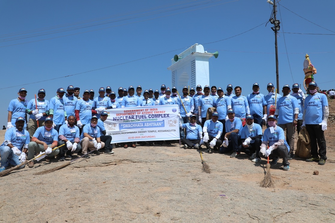 NFC Swachhata Team with Dr. Dinesh Srivastava, CE, NFC at Keesara Temple