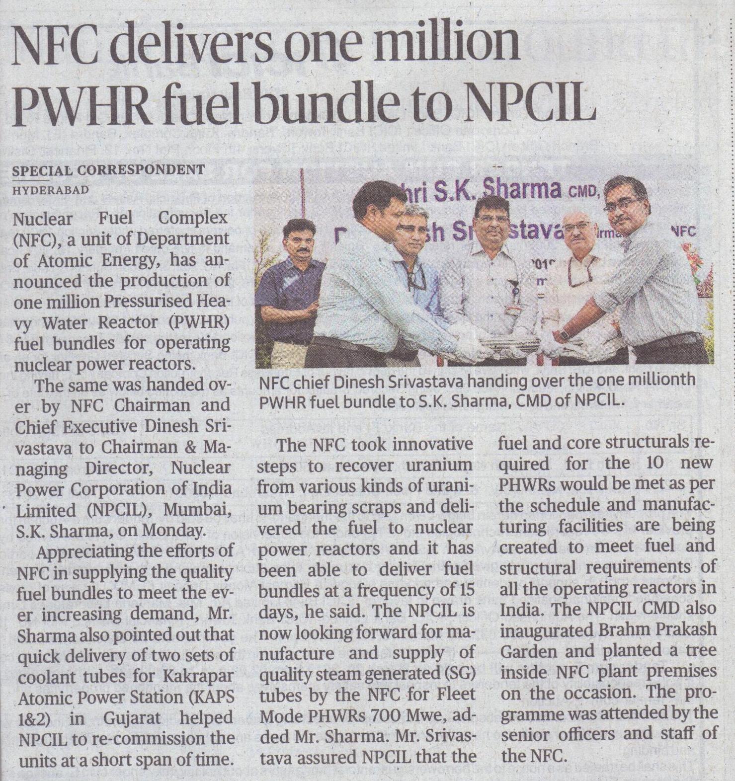 Press coverage of Handing over of One Millionth Bundle function in the newspaper Hindu